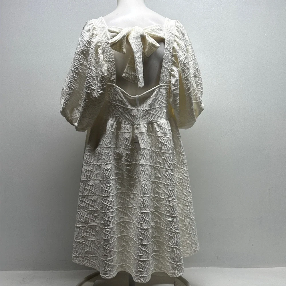 Free People Violet Puff Short Sleeve Mini Dress Textured Pocket White New Medium